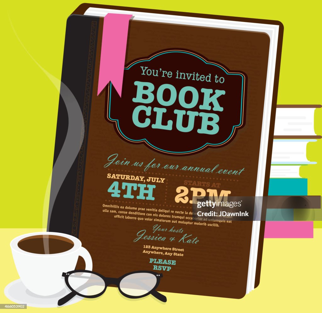 Book Invite Book Club Event Invitation Design Template With Retro Glasses High-Res ...