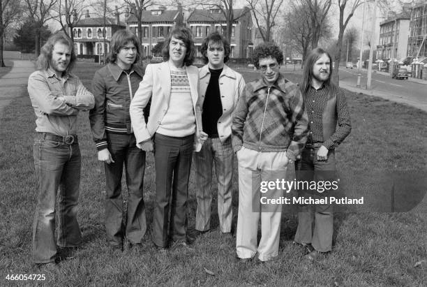 British rock group Procol Harum, 1974. Left to right: bassist Alan Cartwright, guitarist Chris Copping, drummer B.J. Wilson , singer and pianist Gary...