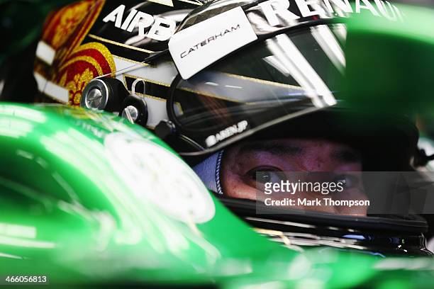 Kamui Kobayashi of Japan and Caterham prepares to drive the new CT05 during day four of Formula One Winter Testing at the Circuito de Jerez on...