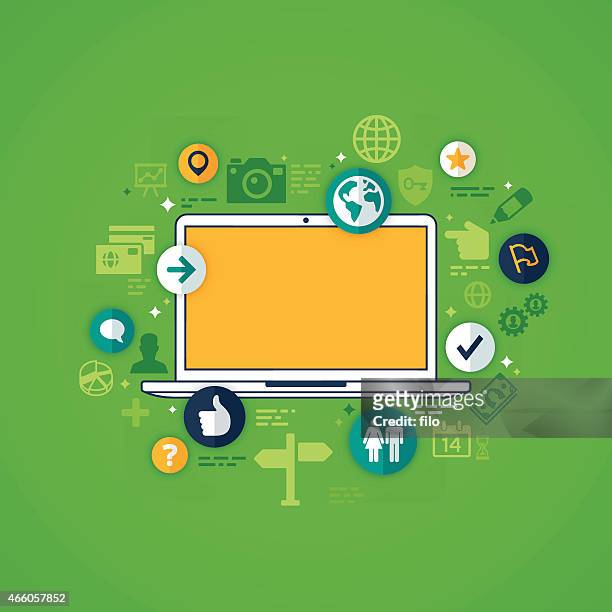 flat design laptop - online advertising stock illustrations