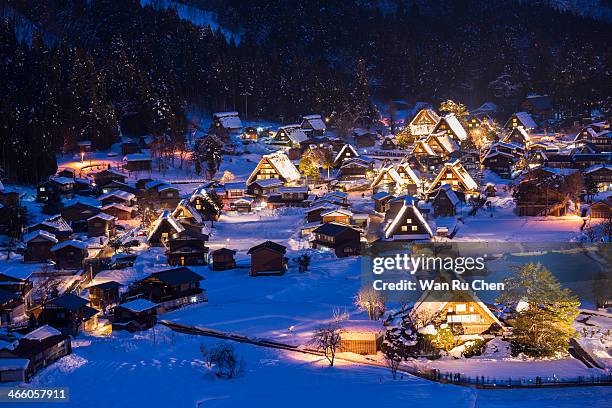 world heritage, light up of shirakawago, japan - shirakawa go stock pictures, royalty-free photos & images