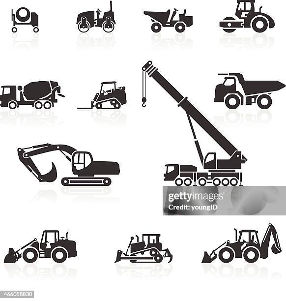 illustrations, cliparts, dessins animés et icônes de icônes de véhicules de construction - engin de chantier