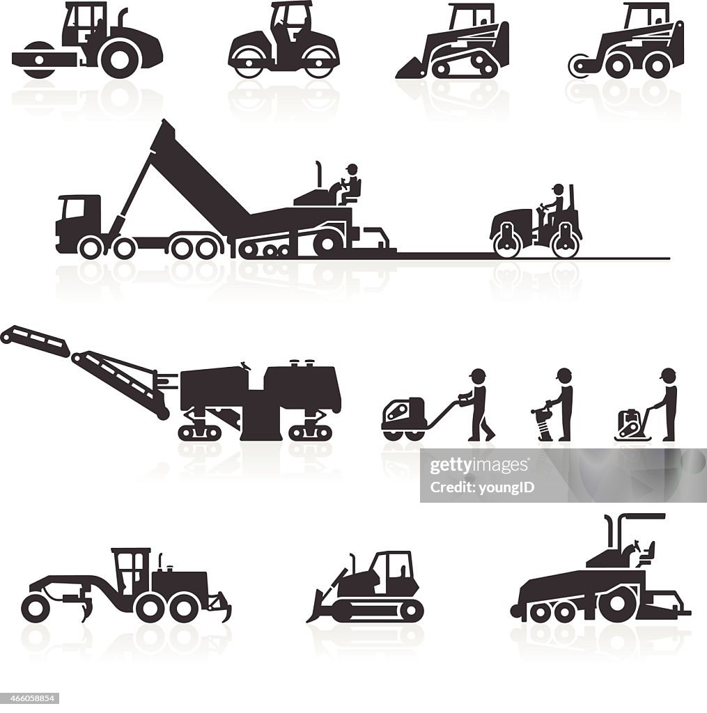 Construction surfacing and paving machinery icons