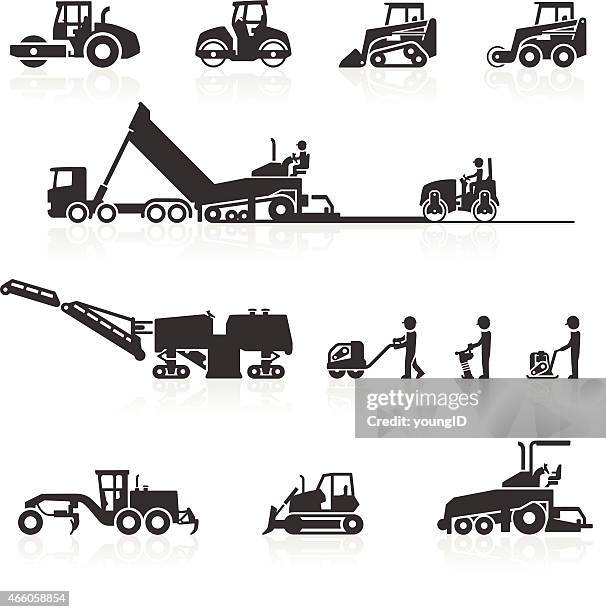 construction surfacing and paving machinery icons - road construction 幅插畫檔、美工圖案、卡通及圖標