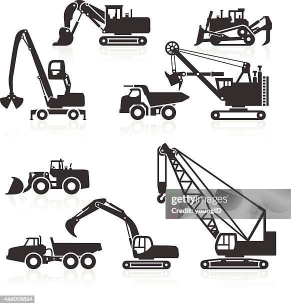 stockillustraties, clipart, cartoons en iconen met heavy duty construction vehicles icons - shovel