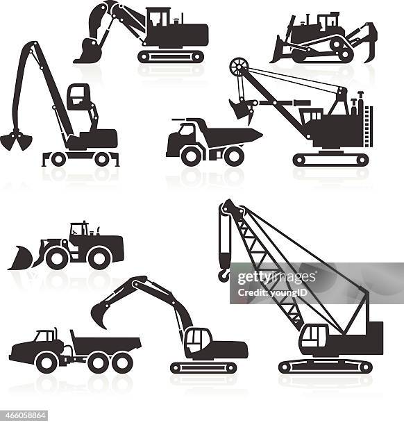 heavy duty construction vehicles icons - wheel loader stock illustrations