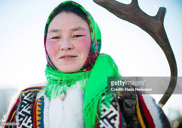 portrait of a nenets woman - nenets stock pictures, royalty-free photos & images