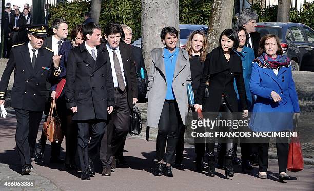 French Prime minister Manuel Valls and ministers arrives for an interministerial council to present measures in favour of rural territories, on March...