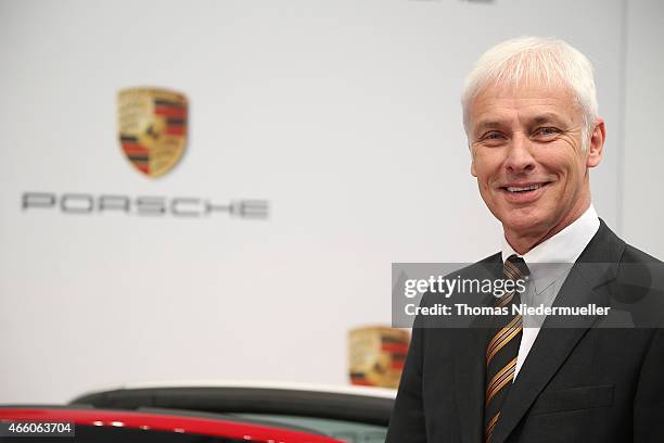 Matthias Mueller, CEO of Porsche AG attends the Porsche AG annual press conference on March 13, 2015 in Stuttgart, Germany. The conference focused on...