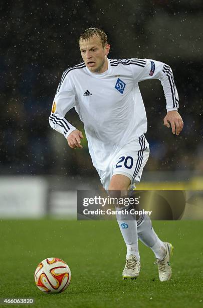 Oleh Husyev of FC Dynamo Kyiv during the UEFA Europa League Round of 16 match between Everton FC and FC Dynamo Kyiv on March 12, 2015 in Liverpool,...