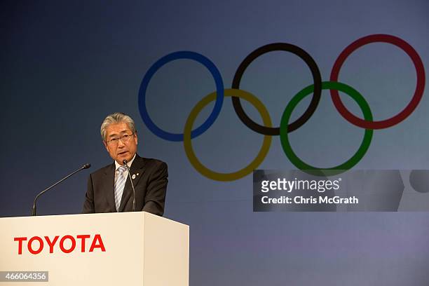 Member, IOC Marketing Commission Chairman, President, Japanese Olympics Committee Mr. Tsunekazu Takeda speaks to the media during a news conference...
