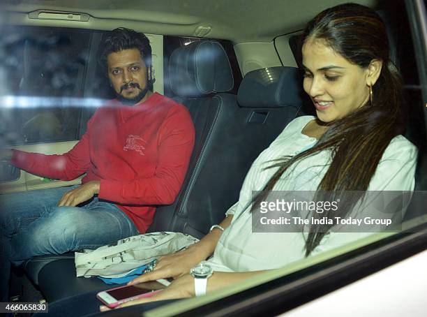 Riteish Deshmukh and Genelia D'Souza at the screening of the movie NH10 in Mumbai.