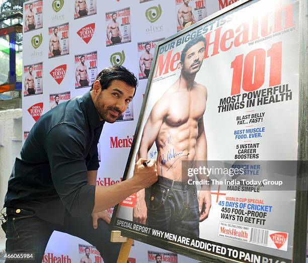 John Abraham at the cover launch of Mens Health magazine featuring him in the latest issue.