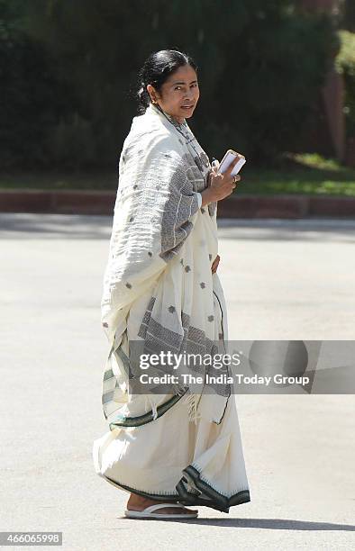 West Bengal Chief Minister Mamata Banerjee after a meeting with Prime Minister Narendra Modi at Parliament house in New Delhi.