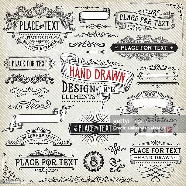 hand drawn banner, badges und frames - verziert stock-grafiken, -clipart, -cartoons und -symbole