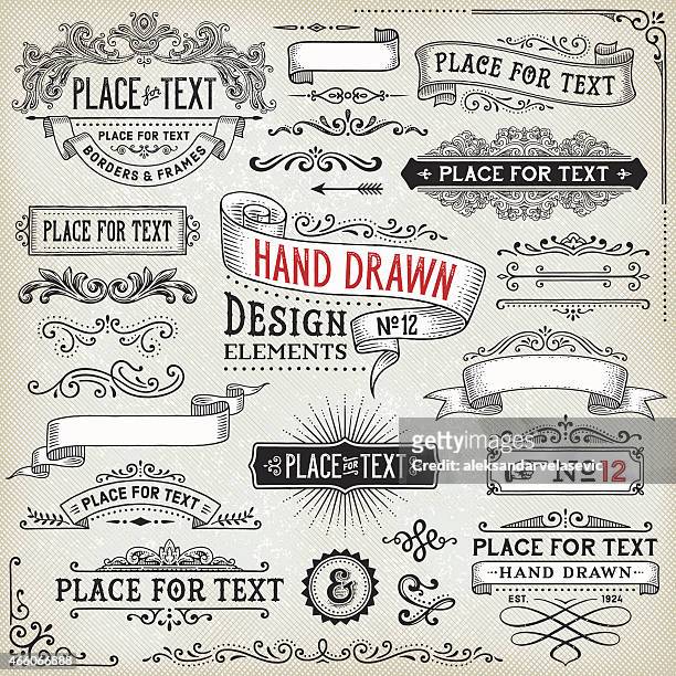hand drawn banners,badges and frames - vintage stock stock illustrations