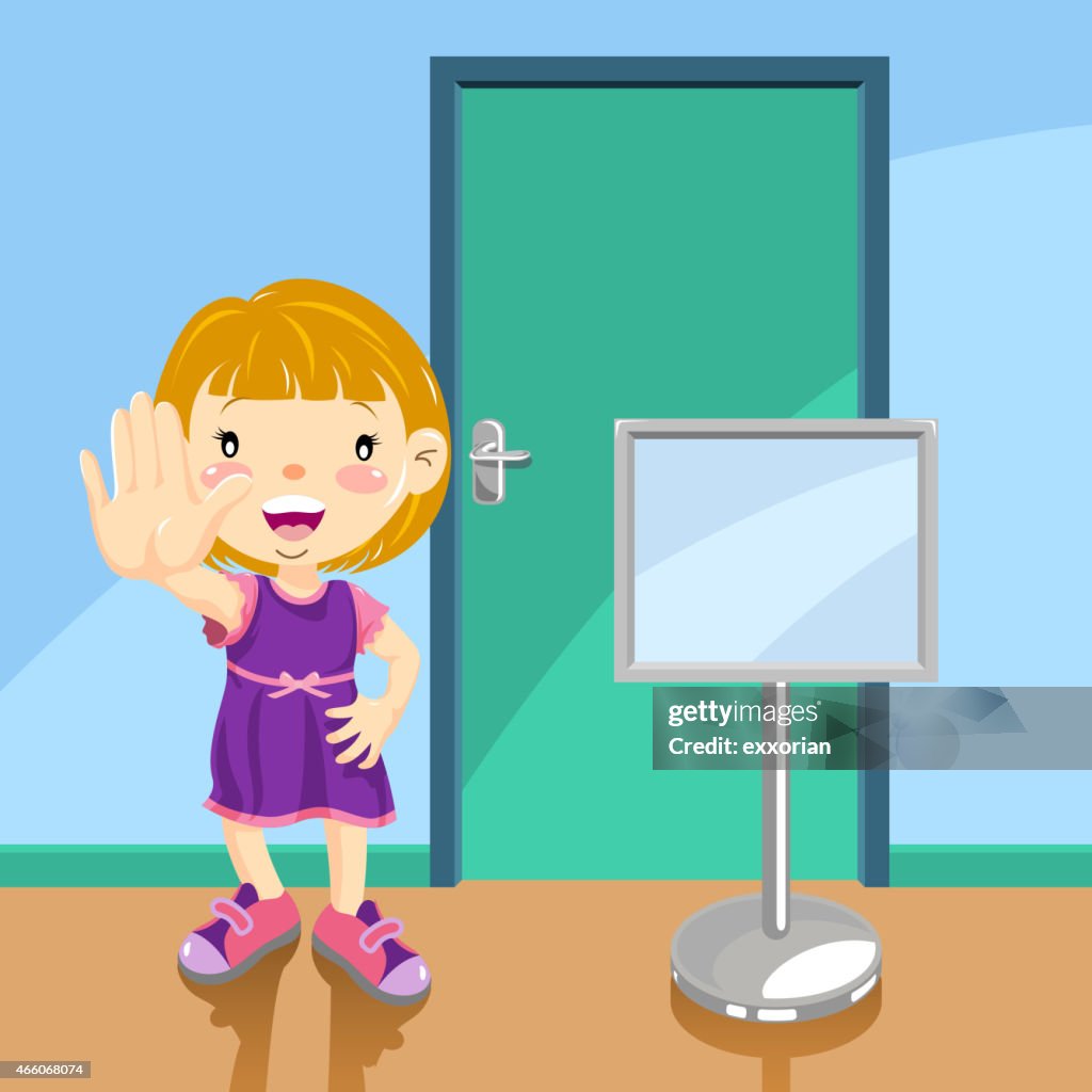 Mädchen zeigen keine Eingabe Zeichen vor der Tür