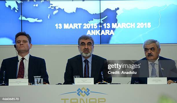 Turkeys Energy Minister Taner Yildiz , State Oil Company of Azerbaijans President Rovnag Abdullayev and BP Azerbaijan President Gordon Birrell attend...