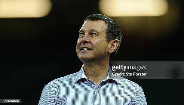 Chief executive Roger Lewis looks on during the Wales captains run ahead of saturday's six nations game against Italy, at Millennium Stadium on...