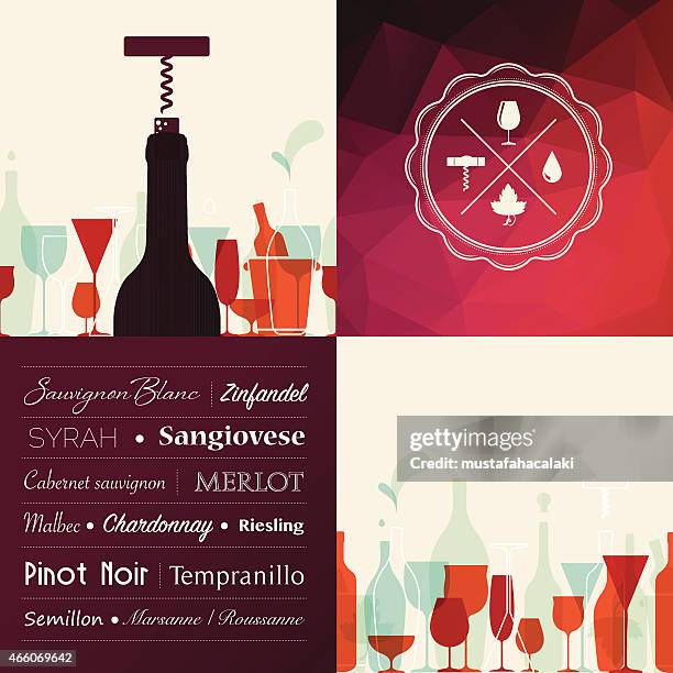 wine types background with icons - malbec stock illustrations