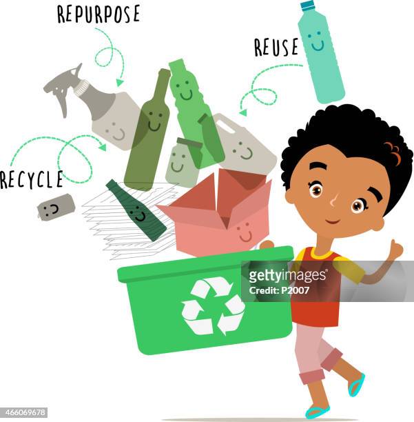 recycling boy concept - children recycling stock illustrations
