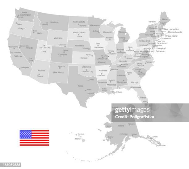 detaillierte vektor-karte der usa - hauptstadt stock-grafiken, -clipart, -cartoons und -symbole
