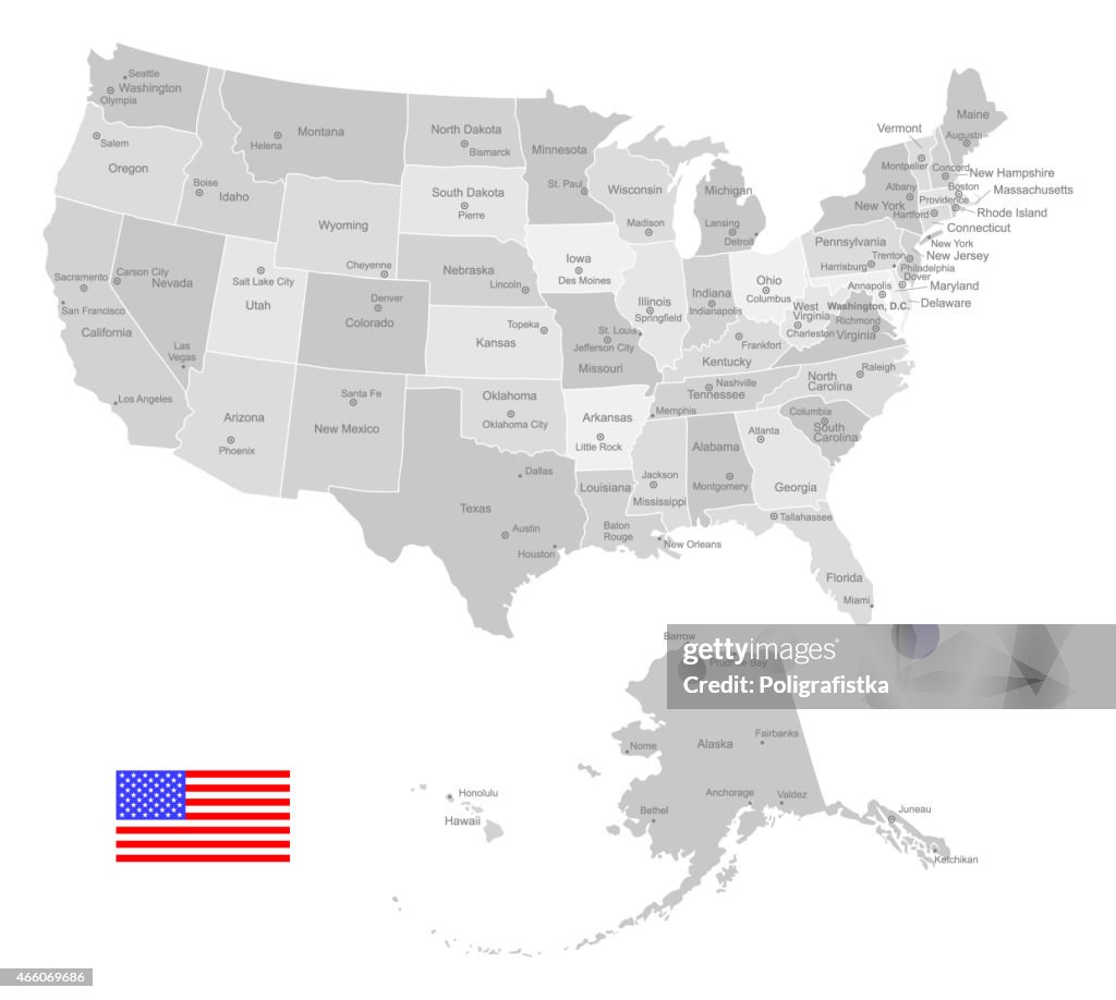 Vettoriale dettagliata mappa di Stati Uniti d'America