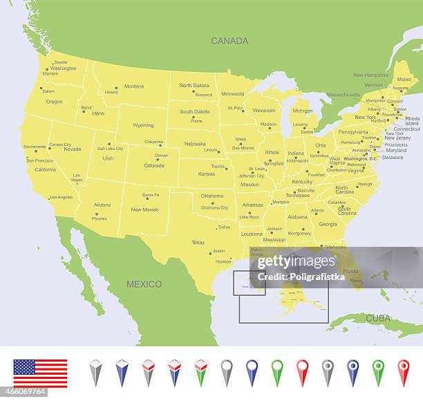 map of usa - capital cities stock illustrations