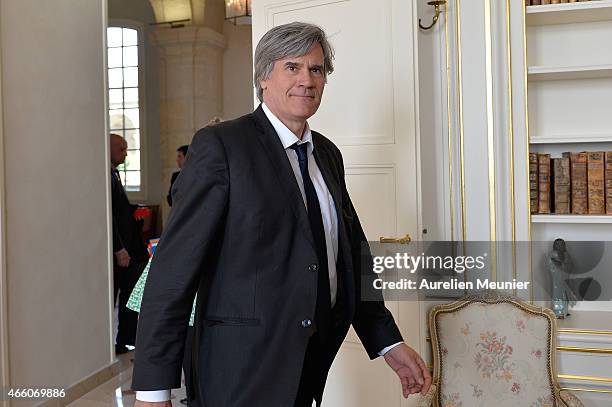 Stephane Le Foll, Minister of Agriculture, Food and Forestry, Government Spokesman visits the prefecture of Aisne on March 13, 2015 in Laon, France....