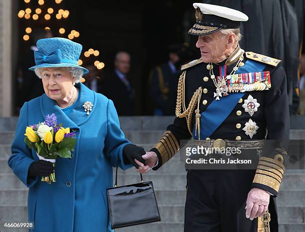 Prince Philip, Duke of Edinburgh and Queen Elizabeth II depart a Service of Commemoration for troops who were stationed in Afghanistan, London,...