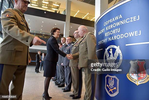 Prime Minister Ewa Kopacz meet Generals from the Polish Army on March 11, 2015 in Warsaw, Poland. The meeting was part of the annual briefing from...