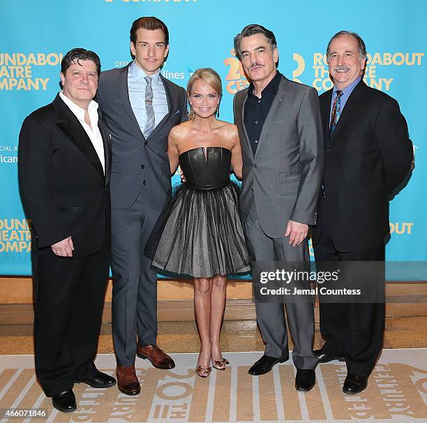 Actors Michael McGrath, Andy Karl, Kristin Chenoweth, Peter Gallagher and Mark Linn-Baker attend the opening night performance of "On The Twentieth...
