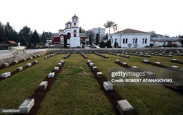 Picture taken on January 27, 2014 shows tombs of British soldiers killed during World War I on the Thessaloniki front, at the World War I British...