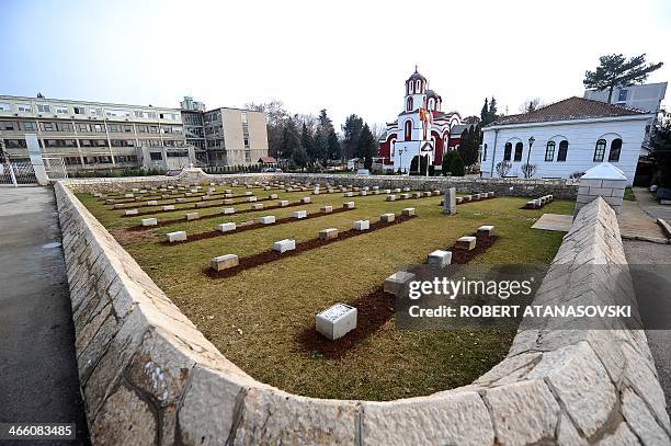 Picture taken on January 27, 2014 shows tombs of British soldiers killed during World War I on the Thessaloniki front, at the World War I British...