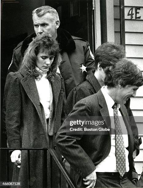Pamela Smart leaves the Derry, NH apartment where her husband was killed. The jury toured the murder scene as the trial continues.