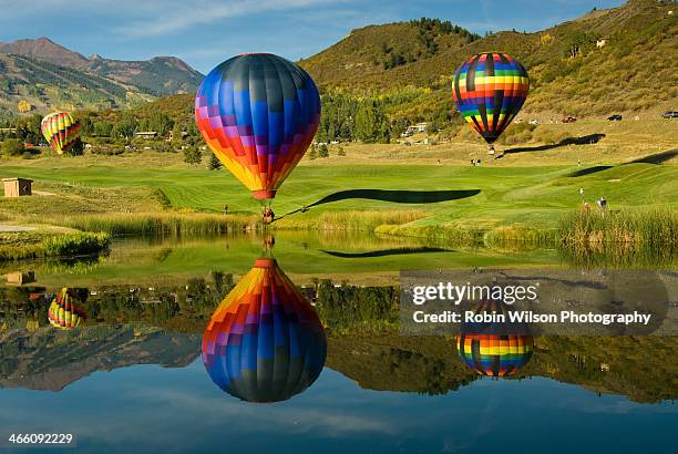 snowmass reflections - hot air balloon festival stock pictures, royalty-free photos & images