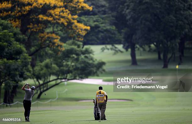 Steve Marino of the USA hits a shot during the second round of the 2014 Brasil Champions Presented by HSBC at the Sao Paulo Golf Club on March 13,...