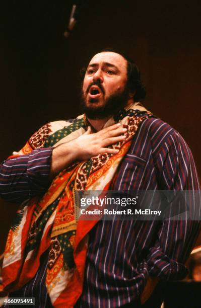 Italian tenor Luciano Pavarotti rehearses for an unspecified performance at Lincoln Center, January 22, 1979.