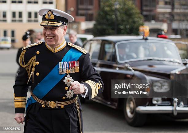 Prince Andrew, Duke of York arrives for a reception at the Honourable Artillery Company following the Afghanistan service of commemoration at St...
