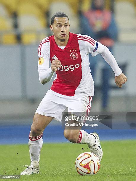 Ricardo van Rhijn of Ajax during the Europa League round of 16 match between FC Dnipro Dnipropetrovsk and Ajax on March 11, 2015 at the NSK...