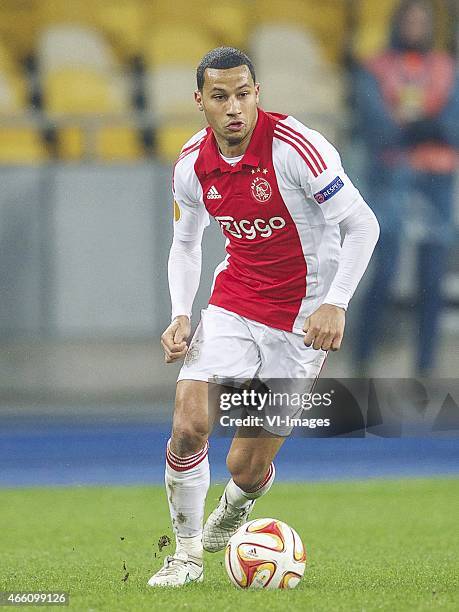 Ricardo van Rhijn of Ajax during the Europa League round of 16 match between FC Dnipro Dnipropetrovsk and Ajax on March 11, 2015 at the NSK...