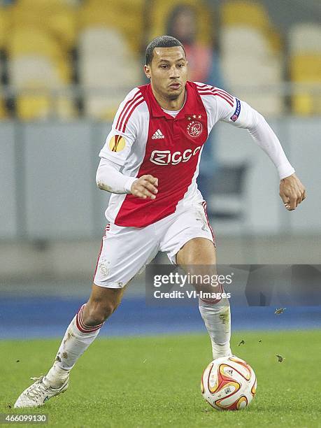 Ricardo van Rhijn of Ajax during the Europa League round of 16 match between FC Dnipro Dnipropetrovsk and Ajax on March 11, 2015 at the NSK...