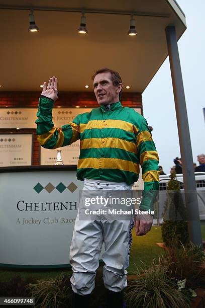 McCoy waves goodbye aftera presentation ceremony following his last ever ride at Cheltenham before retiring at the end of the season during day four...