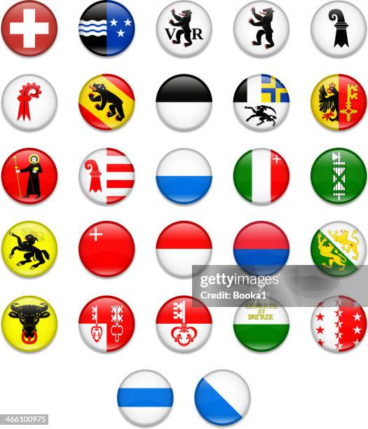 switzerland cantonal complete button flag collection - schwyz stock illustrations
