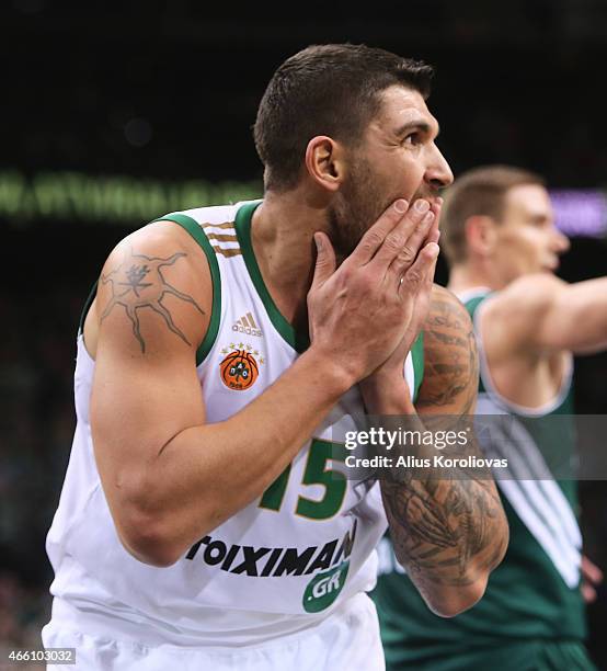 Esteban Batista, #15 of Panathinaikos Athens in action during the Turkish Airlines Euroleague Basketball Top 16 Date 10 game between Zalgiris Kaunas...