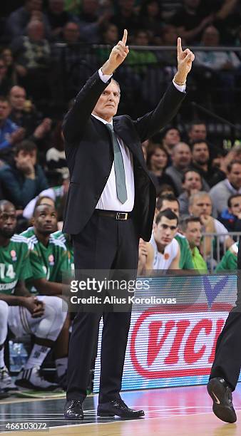 Dusko Ivanovic, Head Coach of Panathinaikos Athens in action during the Turkish Airlines Euroleague Basketball Top 16 Date 10 game between Zalgiris...
