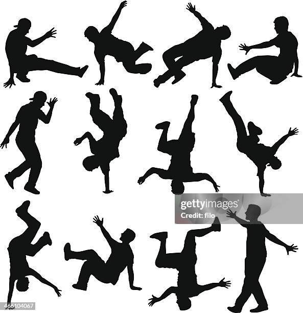 breakdancer silhouetten - tanzen stock-grafiken, -clipart, -cartoons und -symbole