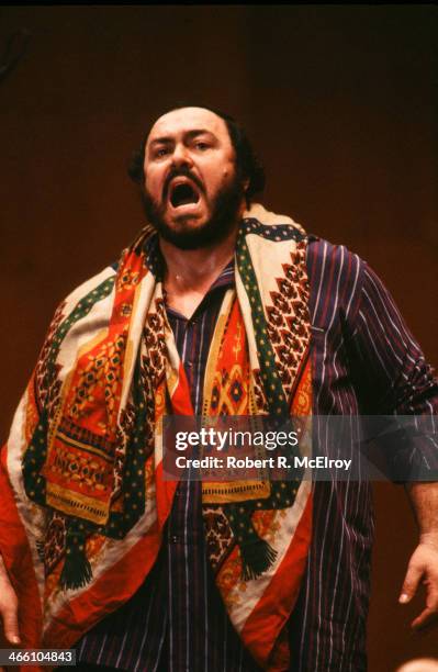 Italian tenor Luciano Pavarotti rehearses for an unspecified performance at Lincoln Center, January 22, 1979.