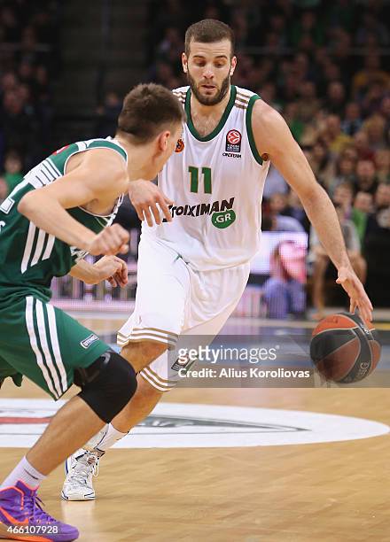 Nikos Pappas, #11 of Panathinaikos Athens in action during the Turkish Airlines Euroleague Basketball Top 16 Date 10 game between Zalgiris Kaunas v...