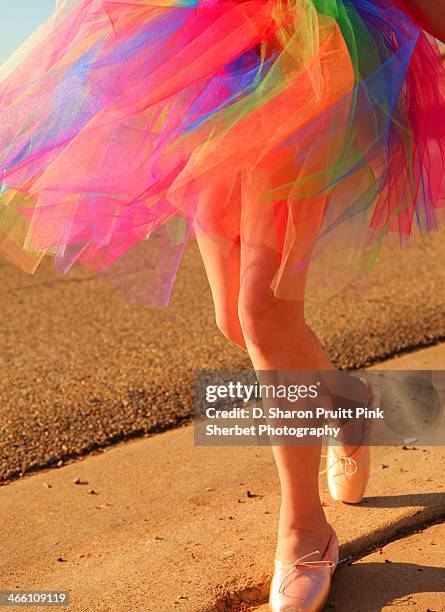 girl in rainbow tutu and ballet shoes - rainbow sherbet stock pictures, royalty-free photos & images